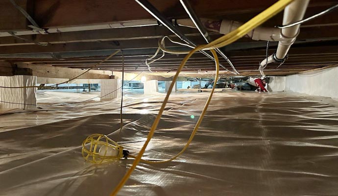 Crawl space encapsulation in progress