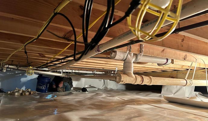 Crawl space maintenance in progress